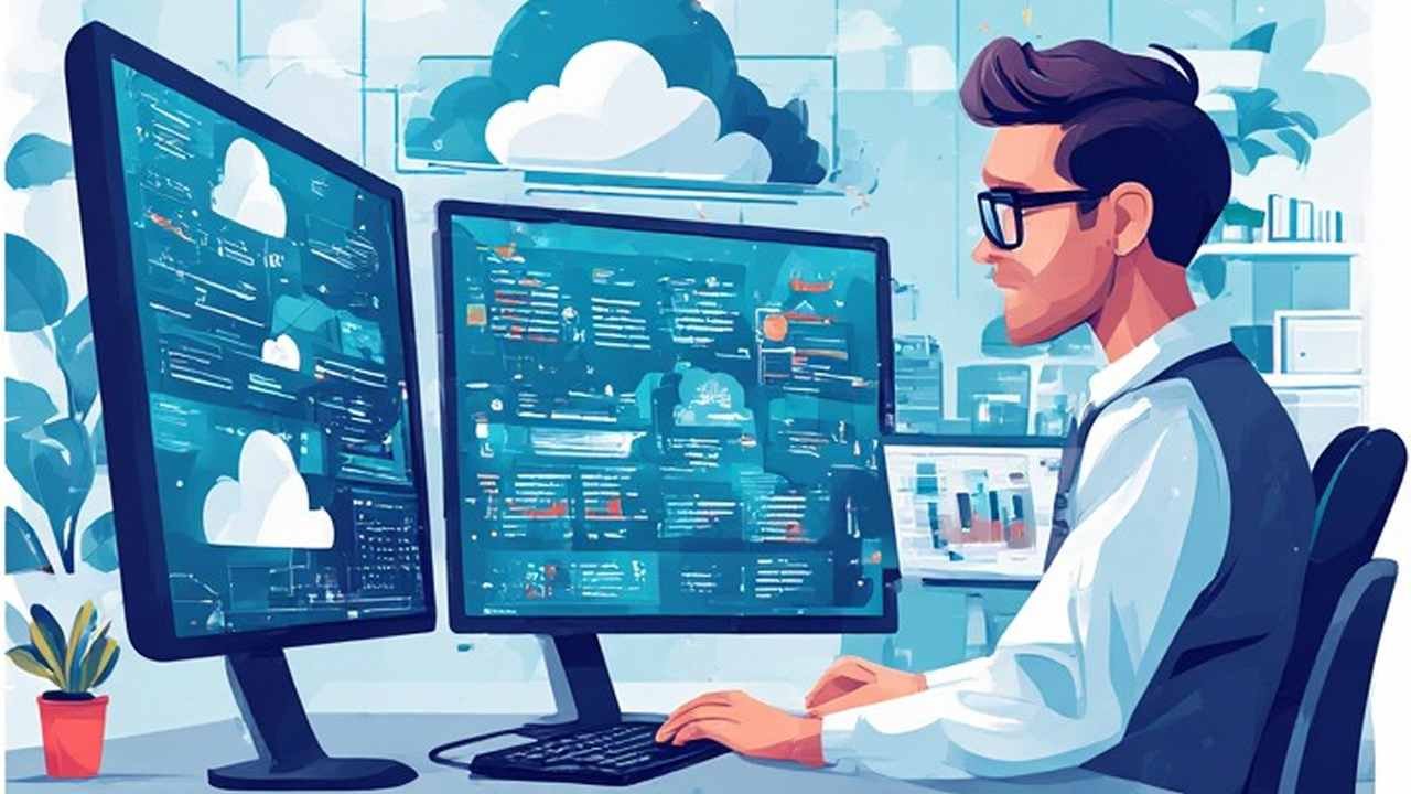 Data engineer comparing cloud data warehouse platforms on multiple monitors